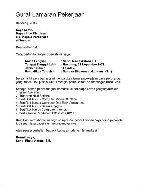 Contoh Surat Lamaran Pekerjaan Ke Pt Pos Indonesia Bentuk Word  Surat