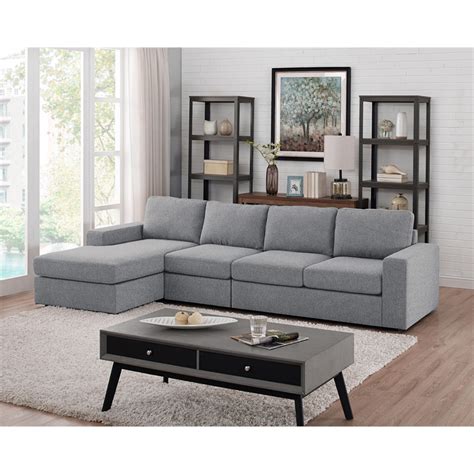 bowery hill contemporary fabric reversible modular sectional sofa chaise in gray