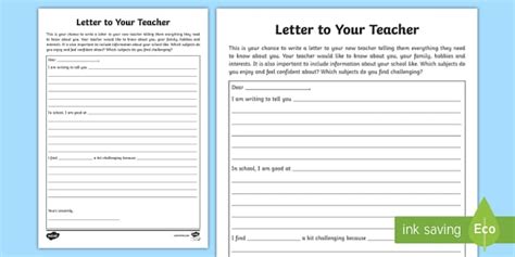 Write A Letter To Your Teacher Template Primary Resources