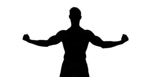 Muscular Silhouette Man Flexing Muscles White Background Stock Video