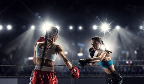 Image Rays Of Light Two Athletic Young Woman Boxing