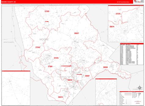 Moore County Nc Zip Code Wall Map Red Line Style By Marketmaps Mapsales