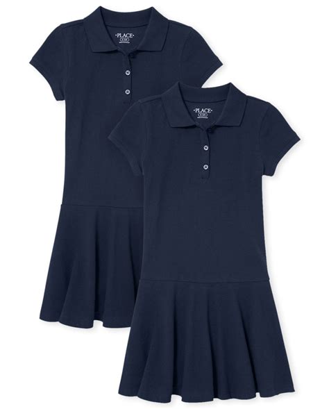 Girls Uniform Short Sleeve Pique Polo Dress 2 Pack