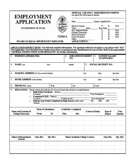 Free 11 Sample Employment Application Forms In Pdf Word