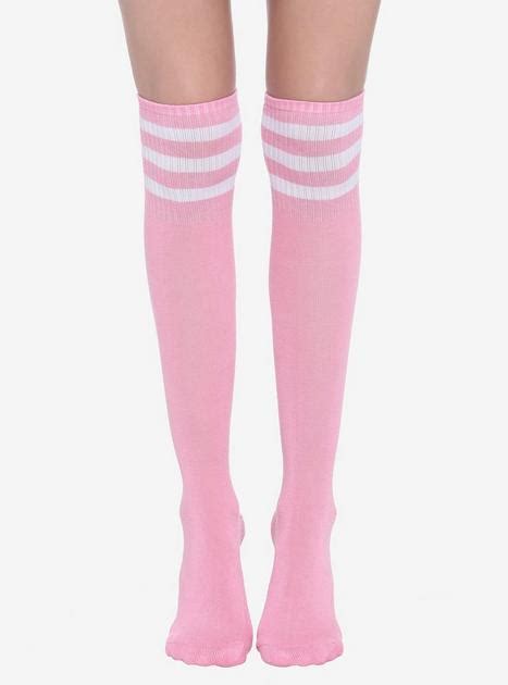 pink and white varsity stripe knee high socks hot topic