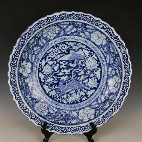 Blue And White Unicorn Phoenix Big Plate Porcelain Vintage Home Decor