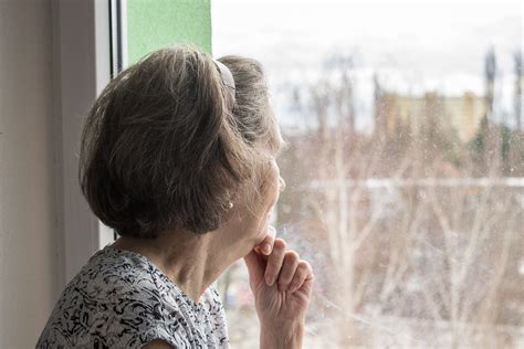 Sad Lonely Old Woman Look Next To Window Allone Depressed Aband The