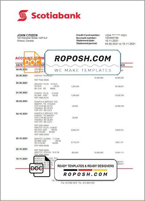 Canada Scotiabank Bank Statement Template In Word And Pdf Format Roposh
