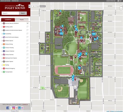 University Of Puget Sound Campus Map Map Vector