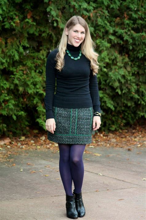 Boucle Skirt And Black Fashion Tights Colored Tights Outfit Tights