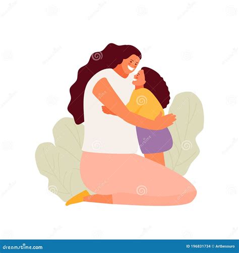 Mom Hugging Her Daughter Vector Stock Vector Illustration Of Girl