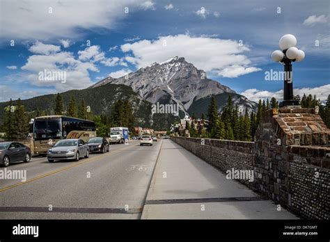 Main Street Banff With Cascade Mountain In Banff National Park Alberta