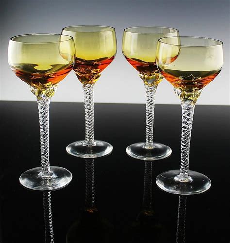 Elegant Amber Wine Glasses With Twisted Stem From The Rose Gallery On Ruby Lane