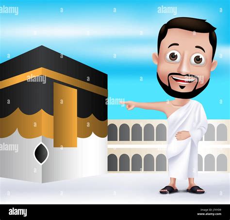 Vector Muslim Man Character Wearing Ihram Clothes Performing Hajj Or