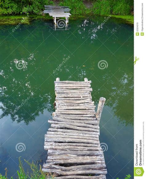 Old Wooden Bridge Across The River Stock Image Image Of Broken