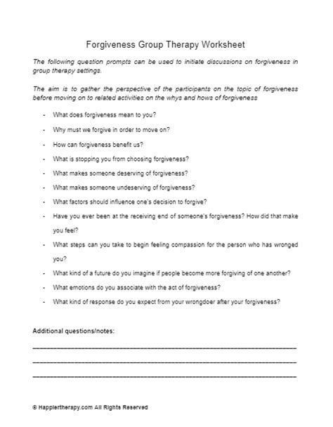 Forgiveness Group Therapy Worksheet Happiertherapy