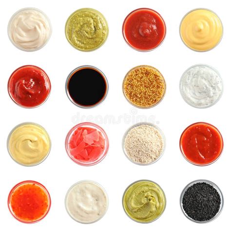 Set Of Different Delicious Sauces Top View Stock Photo Image Of
