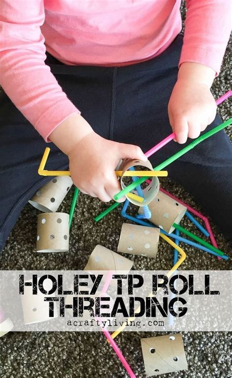 Holey Tp Roll Threading With Straws Inexpensive Fine Motor Activity