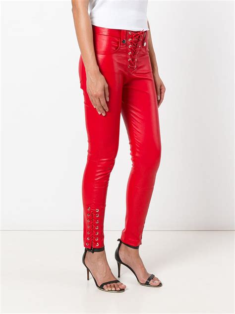 Manokhi Lace Up High Shine Pants In Red Lyst