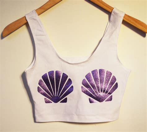 Shell Mermaid Crop Top White Glitter Purple By Fashion4festivals