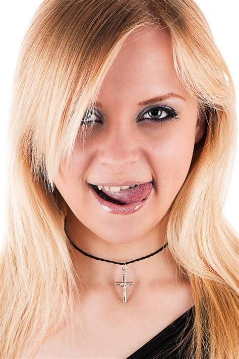 seductive blond woman licking lips stock image image of isolated shot 41058247