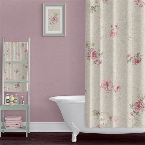Shabby Chic Farmhouse Shower Curtain With Rose Floral Fabric Extra