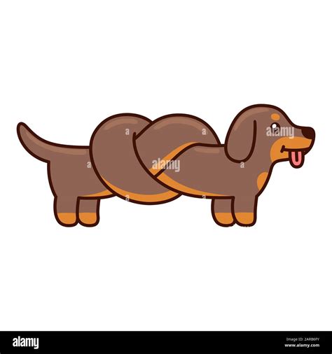 Cute Cartoon Dachshund With Body Tied In Knot Funny Long Wiener Dog