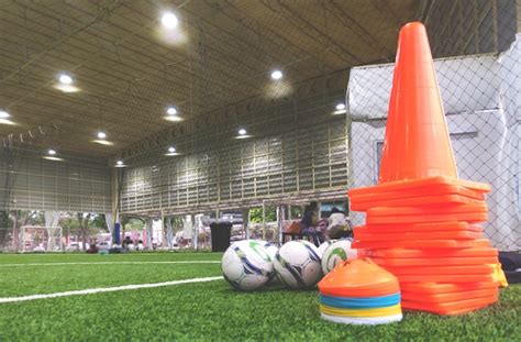 Premium Photo Soccer Practicing Equipments On Soccer Training Field