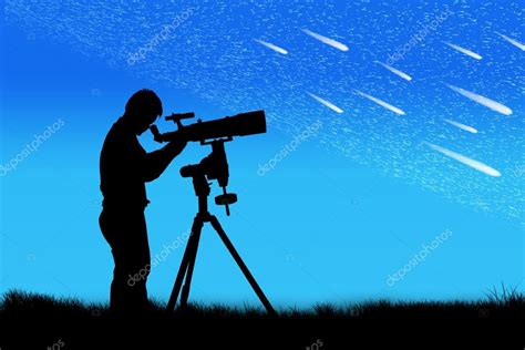Silhouette Of Young Man Looking Through A Telescope — Stock Photo