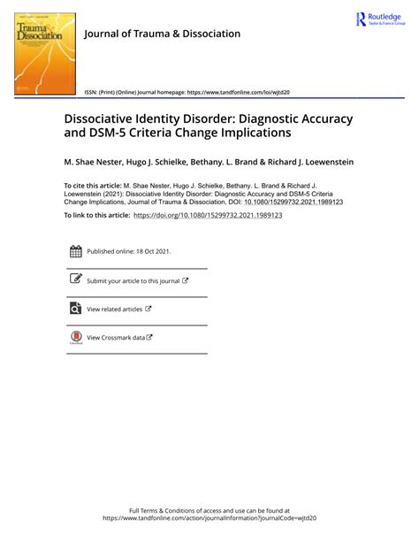 Pdf Dissociative Identity Disorder Diagnostic Accuracy And Dsm 5