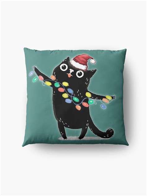 Black Christmas Cat Floor Pillow By Katiii126 Christmas Cats Black