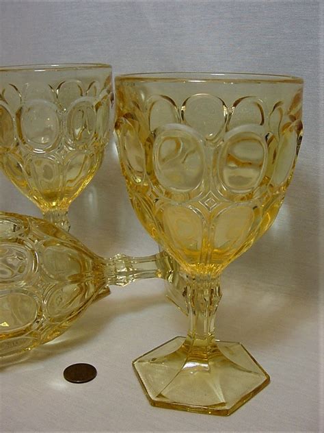 Vintage Set 4 Fostoria Moonstone Yellow Goblets Glasses Etsy