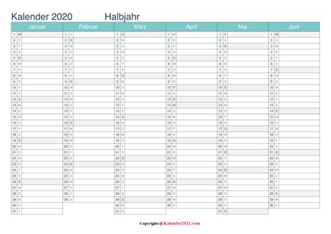 Jahreskalender 2018, 2019, 2020, 2021. 2020 Druckbare Halbjahreskalender Zum Ausdrucken PDF | Druckbarer 2021 Kalender