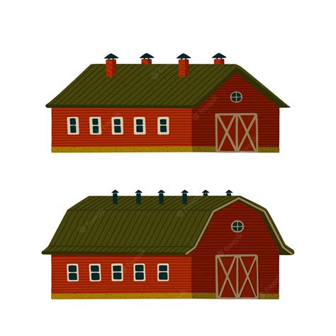 Premium Vector Red Barns Set