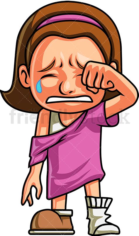 Crying Girl Wiping Away Her Tears Cartoon Clipart Vector