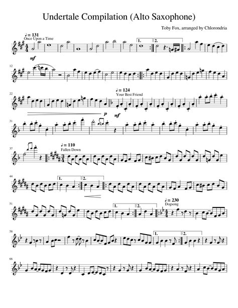 Undertale Compilation Alto Saxophone Sheet Music For Saxophone Alto Solo