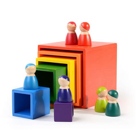 Wooden Toys Educational Toys Montessori Stacking Boxes Rainbow Colours