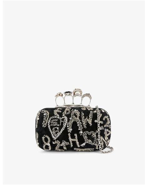 Alexander Mcqueen Four Ring Leather Clutch Bag In Black Lyst