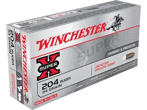 Winchester Super X Ammo 204 Ruger 34 Grain Jacketed Hollow Point Case