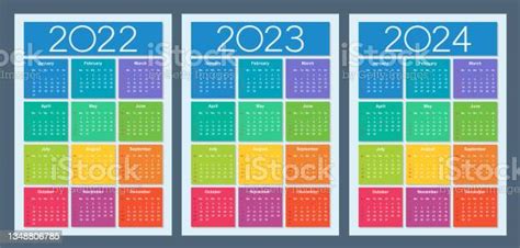 Kalender Warnawarni Untuk Tahun 2022 2023 Dan 2024 Minggu Dimulai Pada