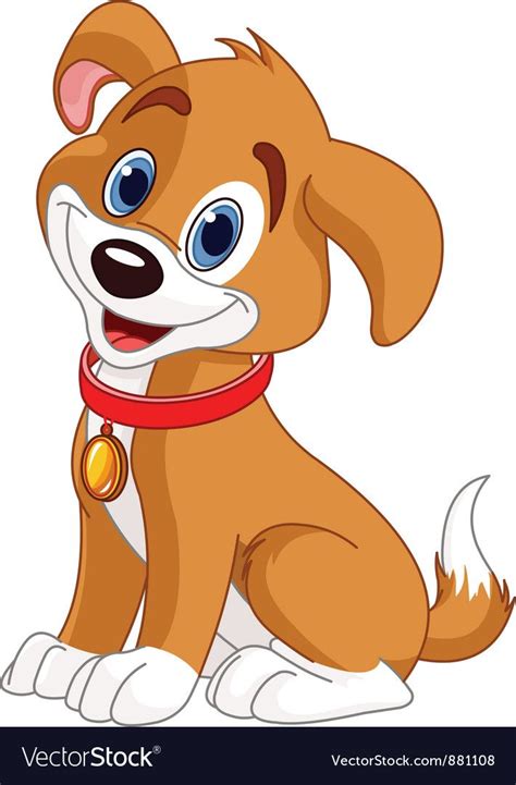 Illustration Of Cute Puppy Wearing A Red Collar With Gold Tag