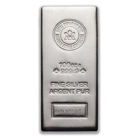 Silver Bar Royal Canadian Mint 100 Oz 9999 New Design Canadian Pmx