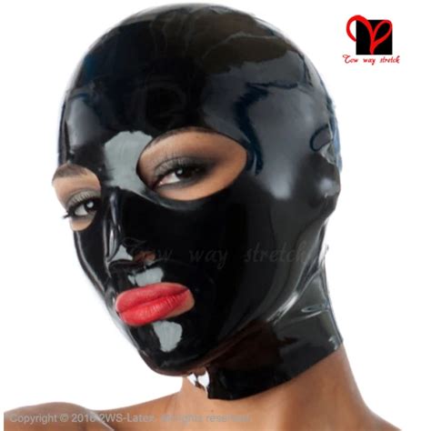 Sexy Classic Black Latex Hood Zipper Back Headgear Natural Rubber Open Mouth Eyes Nose Holes