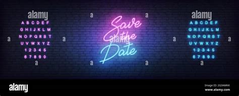 Save The Date Neon Template Glowing Neon Lettering Wedding Romantic