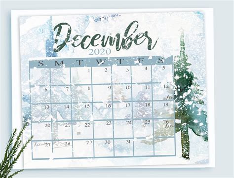 Snowy December 2020 Printable Calendar Winter Theme Etsy