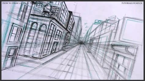 How To Draw A City In One Point Perspective 028 By Drawingcourse On