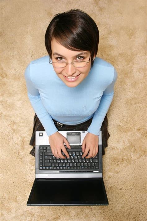 Cute Caucasian Girl With Laptop Stock Image Image Of Computer Adult 24029437