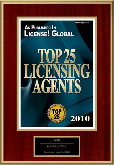 Top 25 Licensing Agents American Registry Recognition Plaques