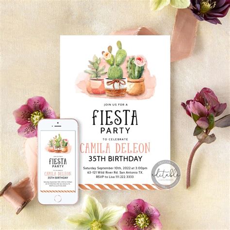 Editable Fiesta Birthday Invitation Cactus Invitation Etsy