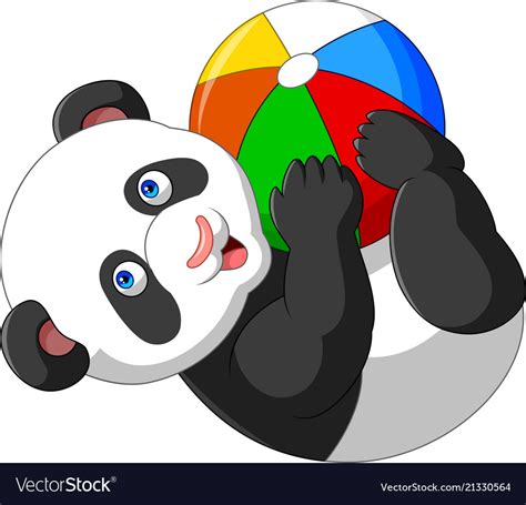 Cartoon Baby Panda Playing With Colorful Ball Vector Image